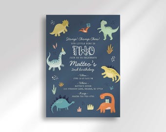 Colorful Dinosaur Birthday Invitation Template, Boy Jurassic Party Invite