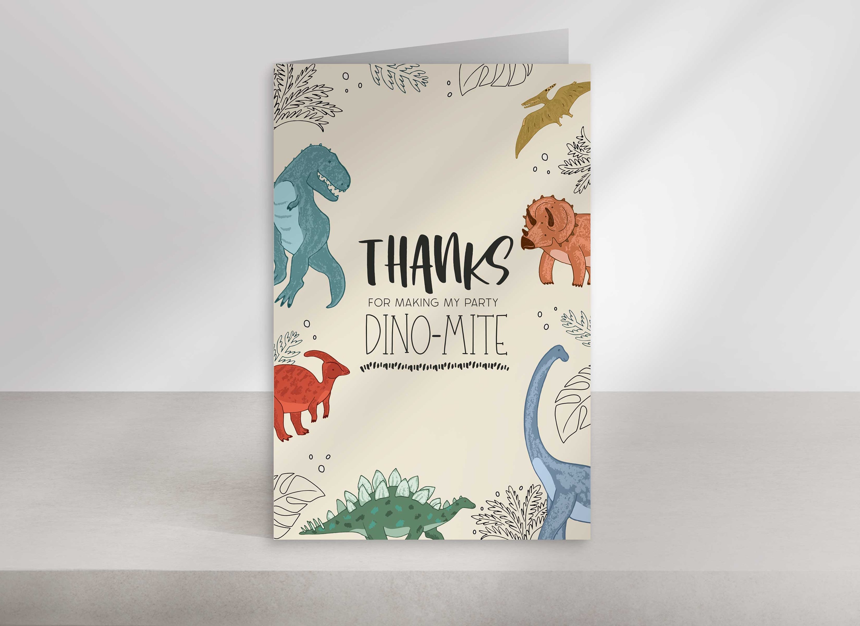 手書きサンキューカード サンクスカード 40枚 カラフルな恐竜 名入れ