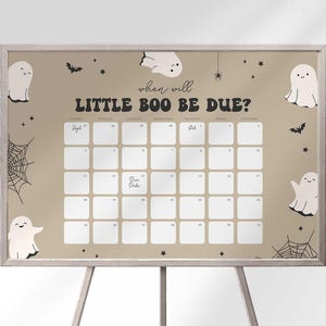 Little Boo Almost Due Baby Shower Game, Halloween Guess Date Sign, Ghost Calendar (Digital Download)