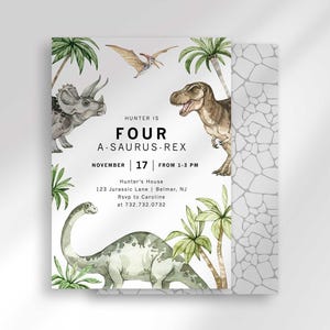 Rex Dinosaur Birthday Invitation Template, Jurassic Fourasaurus Party Invite (Digital Download)