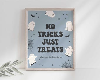 Halloween Ghost Party Sign, No Tricks Just Treats, 8x10 (Digital Download)