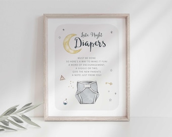 Zauberer-Baby-Dusche-Zeichen: Late Night Windeln Druck (Digitaler Download)