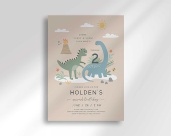 Dinosaur Second Birthday Invitation, Jurassic Two Party Invite