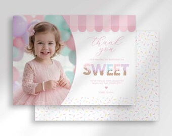 Ice Cream Parlor Birthday Thank You Card With Photo (Digital Download)