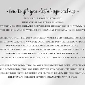 An instructional text image detailing how to access and edit the digital dinosaur sign package.