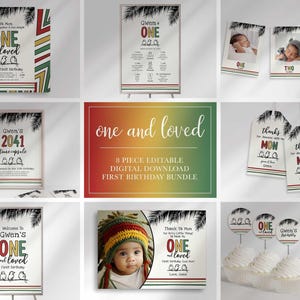 One Love Reggae First Birthday Bundle,  Island Theme Party Milestone (Digital Download)