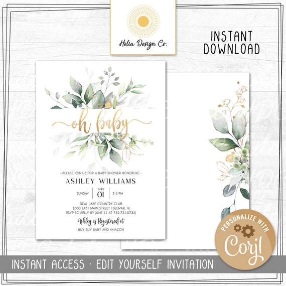 Edit Yourself Baby Shower Invitation | Oh Baby | Digital Download | Printable Invitation | Baby Shower | Baby Meet and Greet | Watercolor Il_570xn