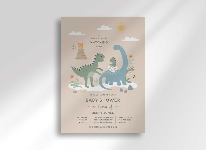 baby dino baby shower invitation