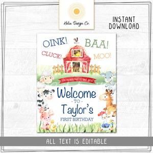 Edit Farm Welcome Sign Barnyard Party Welcome Editable Party Decor Instant Digital Download Printable 8x10le image 2