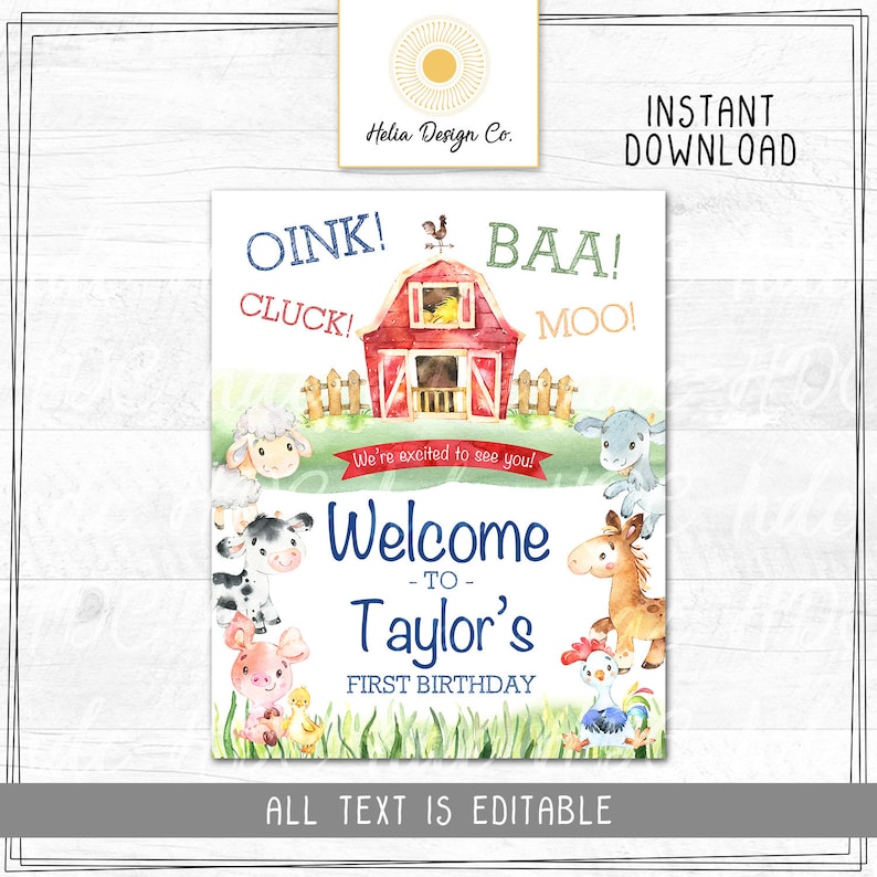 Edit Farm Welcome Sign Barnyard Party Welcome Editable Party Decor Instant Digital Download Printable 8x10le image 2