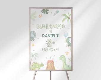Editable Dinosaur Birthday Welcome Sign Template Party Decor, Jurassic Printable (Digital Download)