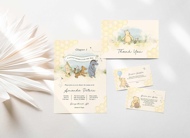 Winnie the Pooh baby shower invitation set
