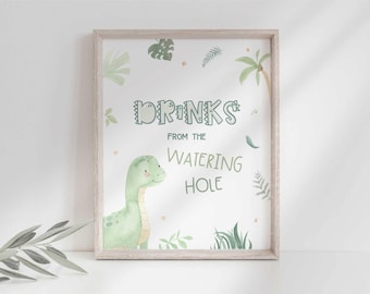 Watering Hole Dinosaur Party Sign 8x10, Jurassic Printable (Digital Download)