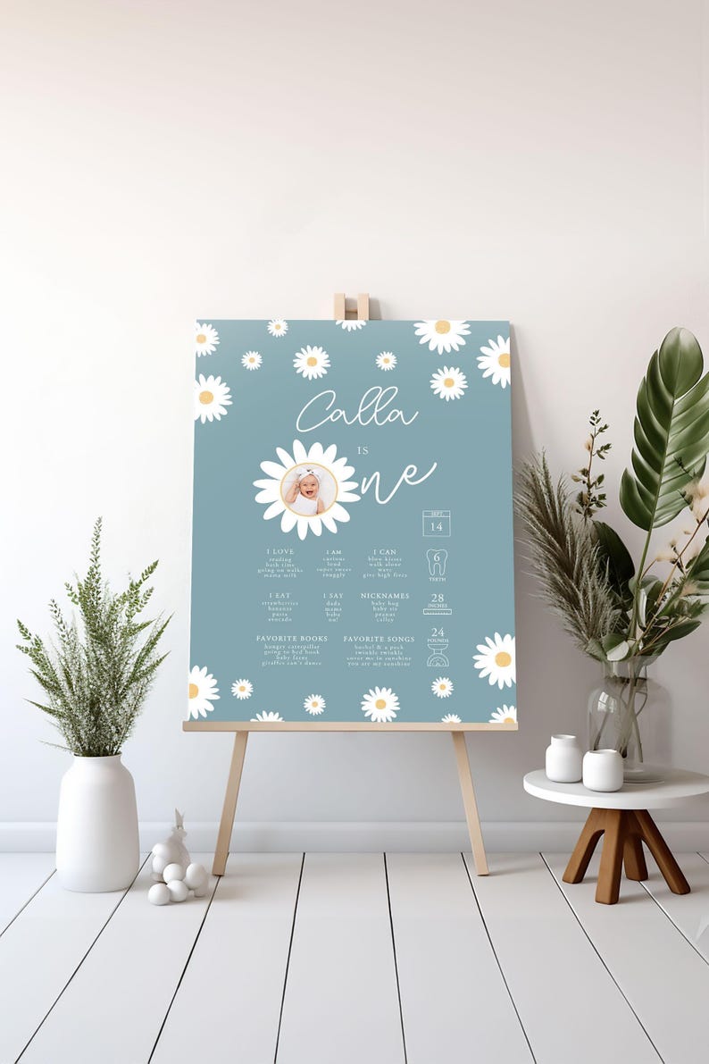 Lifestyle room mockup of the "Calla Is One" poster displayed on a wooden easel in a bright, neutral-toned room with potted plants and a small side table.