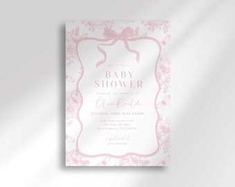 Elegant Pink Floral Chinoiserie Baby Shower Invitation - Editable Toile Template