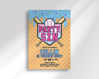 Baseball Drip Birthday Invitation Template: Blue Cotton Candy Party Szn (Digital Download)