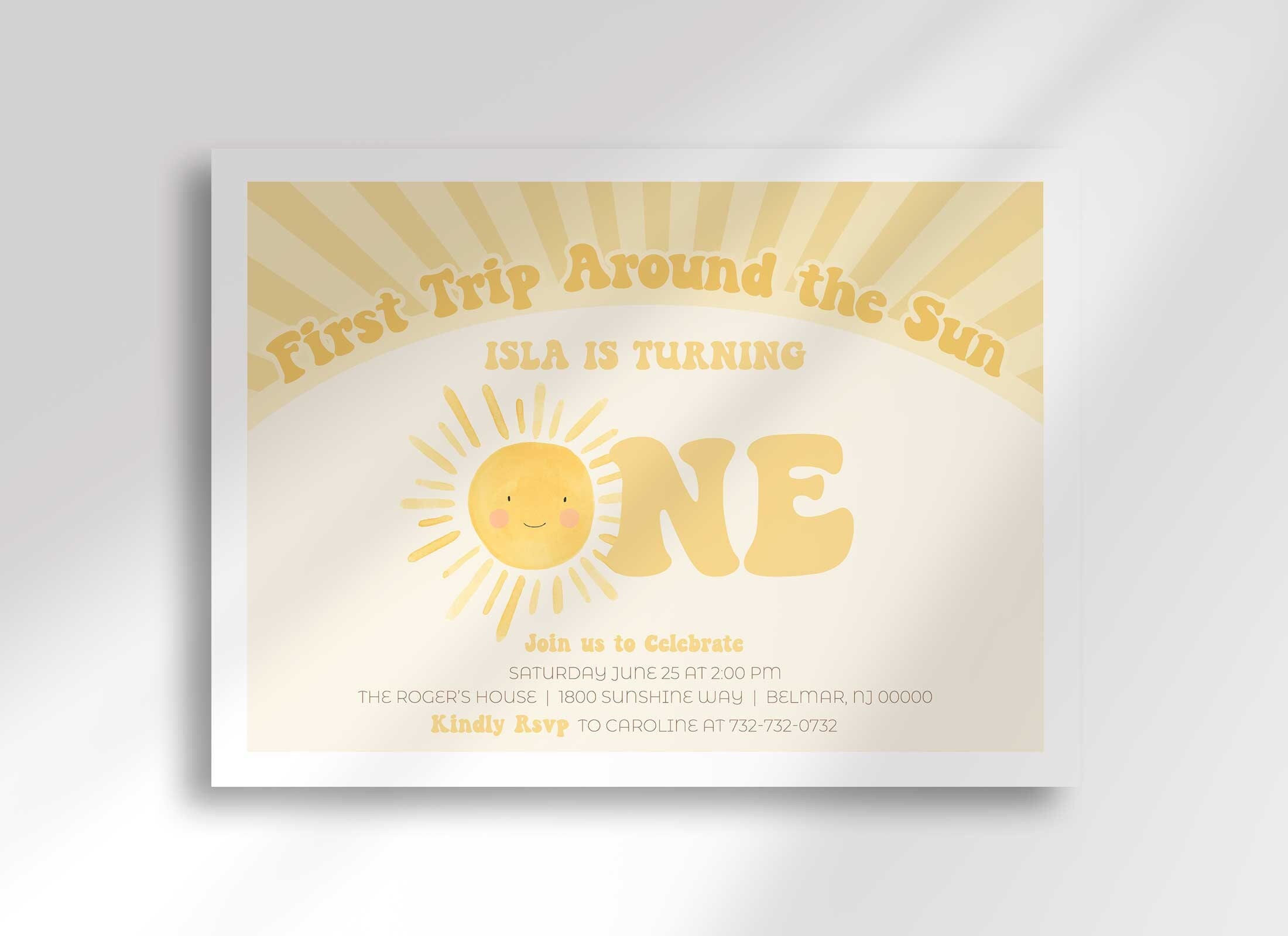Editable First Trip Around the Sun Birthday Invitation Etsy