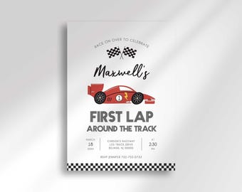 First Lap Around the Track Race Car Birthday Invitation, Racing into One Party Invite