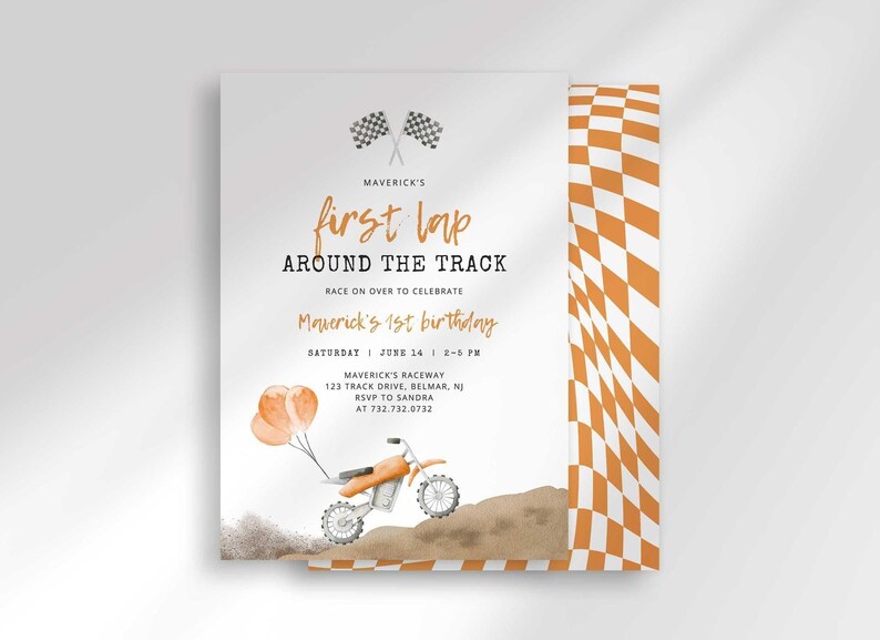 first lap around the track birthday invitation