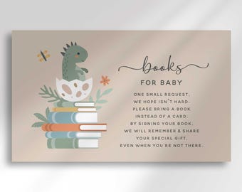 Dinosaur Baby Shower Bring a Book Card, Jurassic Party Decor (Digital Download)