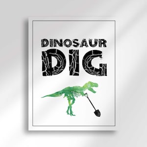 Placa de aniversário com tema de dinossauros, escavação de fósseis, 20x25 cm, para imprimir instantaneamente (download digital).