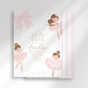 Tutu schattig ballet verjaardagsuitnodiging sjabloon, ballerinafeest, dans en draai, grillig, modern, meisje verjaardag uitnodigen, Instant Download