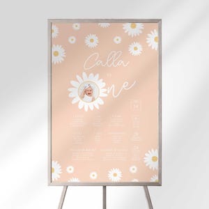 Modèle de graphique modifiable pour le 1er anniversaire de Daisy Téléchargement immédiat | Modifiez vous-même puis imprimez, tableau des jalons Daisy First | Marguerite abricot