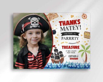 Pirate Birthday Thank You Card Template with Photo (Digital Download)