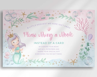 Little Mermaid Baby Shower Invitation Insert: Bring a Book Card (Digital Download)