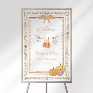 Falling in Love Baby Shower Welcome Sign: Fall Pumpkin Bow Theme (Digital Download)