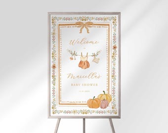 Falling in Love Baby Shower Welcome Sign: Fall Pumpkin Bow Theme (Digital Download)