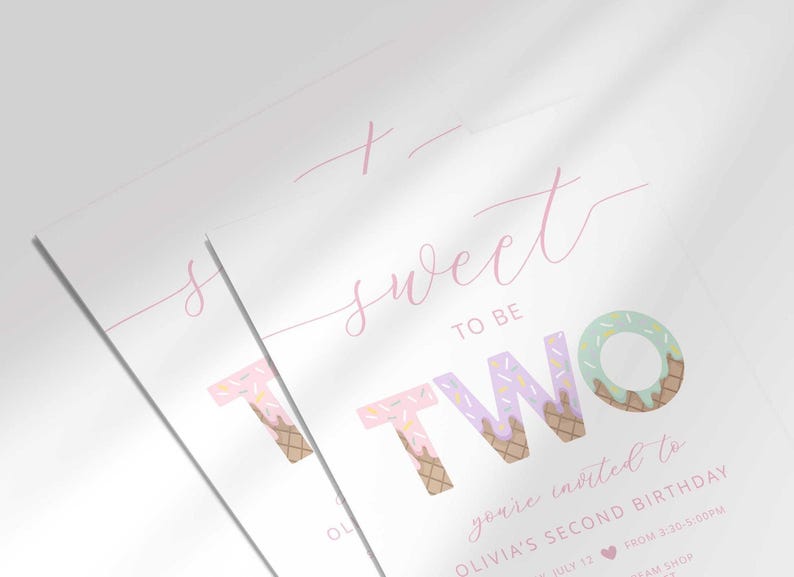 second birthday ice cream birthday invite