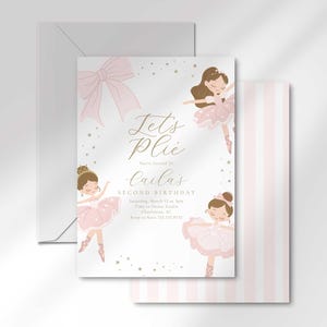 Let's plié ballet verjaardagsuitnodiging sjabloon, ballerinafeest, dans en draai, grillig, modern, meisje verjaardagsuitnodiging, Instant Download