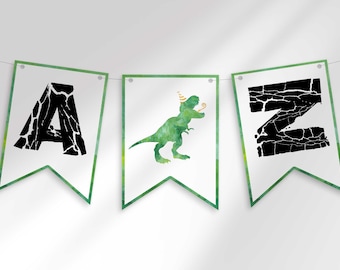 T-Rex Dinosaur Happy Birthday Banner, Dino Theme Spell Anything Letter Banner, Dinosaur Birthday Bunting, Party Decor
