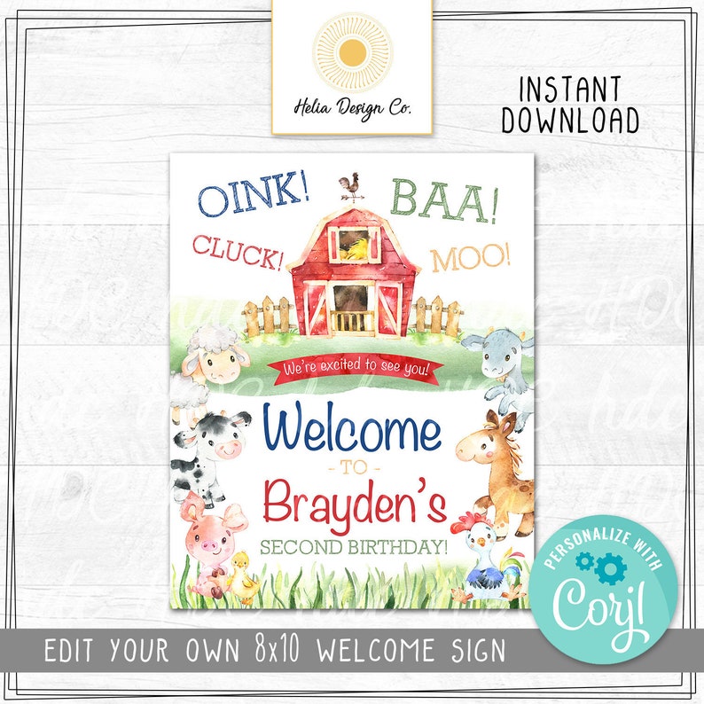 Edit Farm Welcome Sign Barnyard Party Welcome Editable Party Decor Instant Digital Download Printable 8x10le image 1