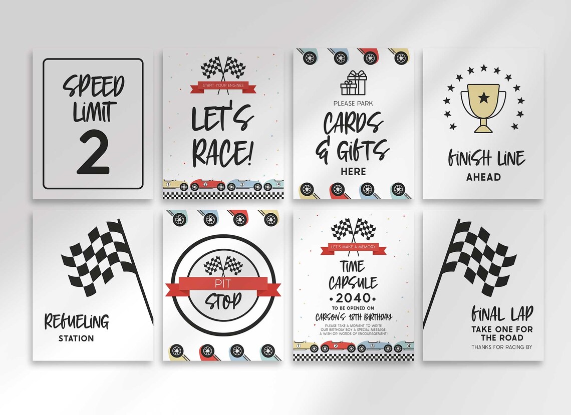 Editable Race Car Birthday Sign Package for Instant Download - Etsy