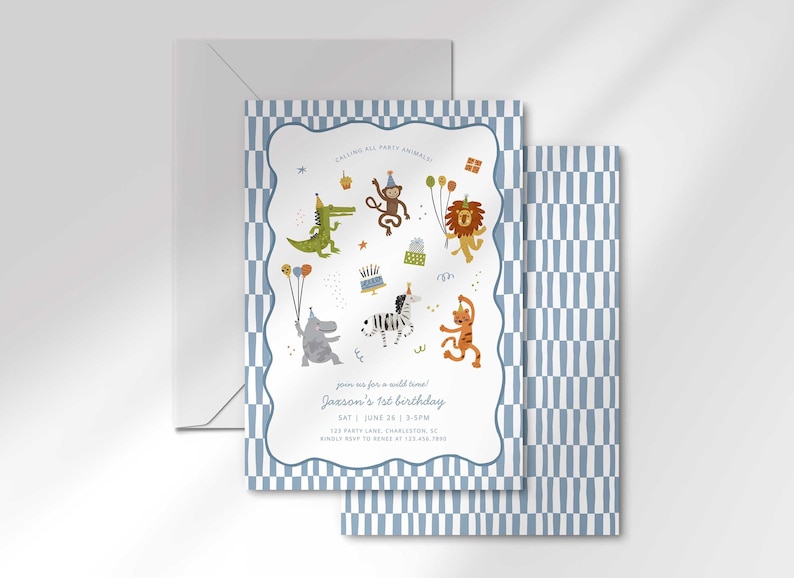 Calling All Party Animals Birthday Invitation, Safari Theme Invite Digital Download (Digital Download) image 5