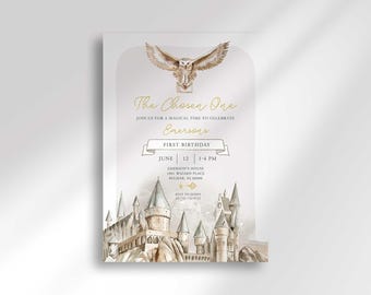 Magical Castle Wizard Birthday Invitation: Watercolor Owl Mail, Instant Download Printable