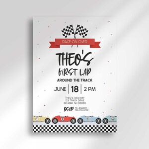 first lap around the track birthday invitation