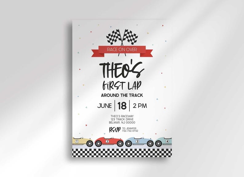 first lap around the track birthday invitation