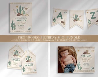 First Rodeo Birthday Invitation Bundle: Cowboy Party Decor Western Theme Supplies (Digital Download)