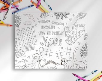 Bewerkbare verjaardagsplacemat dinosaurus, Jurassic Party Decor (digitale download)