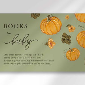 Little Pumpkin on the Way Libri per Baby Baby Shower Invito Inserto, Porta un libro Scheda Baby Shower autunnale, Download immediato