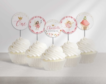 Modifiable Fairy Princess Birthday Cupcake Toppers Téléchargement instantané pour tout âge | Modifiez-vous puis imprimez | Fée Rose