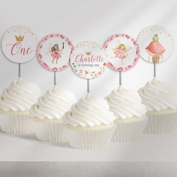 Editable Fairy Princess Birthday Cupcake Toppers Instant Download for Any Age | Edit Yourself then Print | Pink Fairy