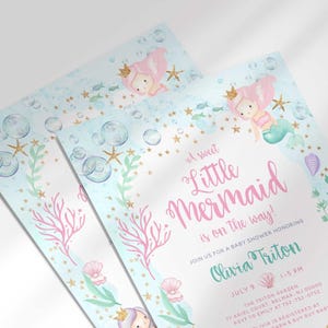 a sweet little mermaid is on the way baby shower template