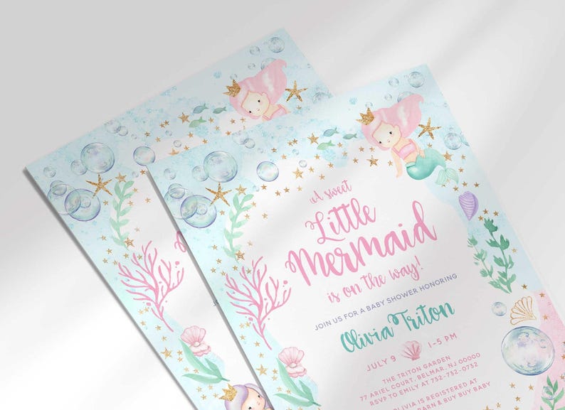 a sweet little mermaid is on the way baby shower template