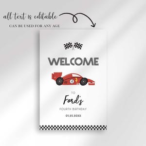 editable race car birthday sign