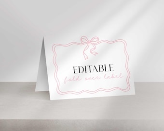 Pink Bow Birthday Fold Over Labels: Editable Name Cards (Digital Download)