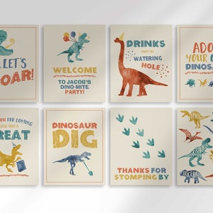 Editable Dinosaur Party Sign Package | Adopt a Dinosaur + Certificate | Dinosaur Dig | Lets Roar | Thanks for Stomping By